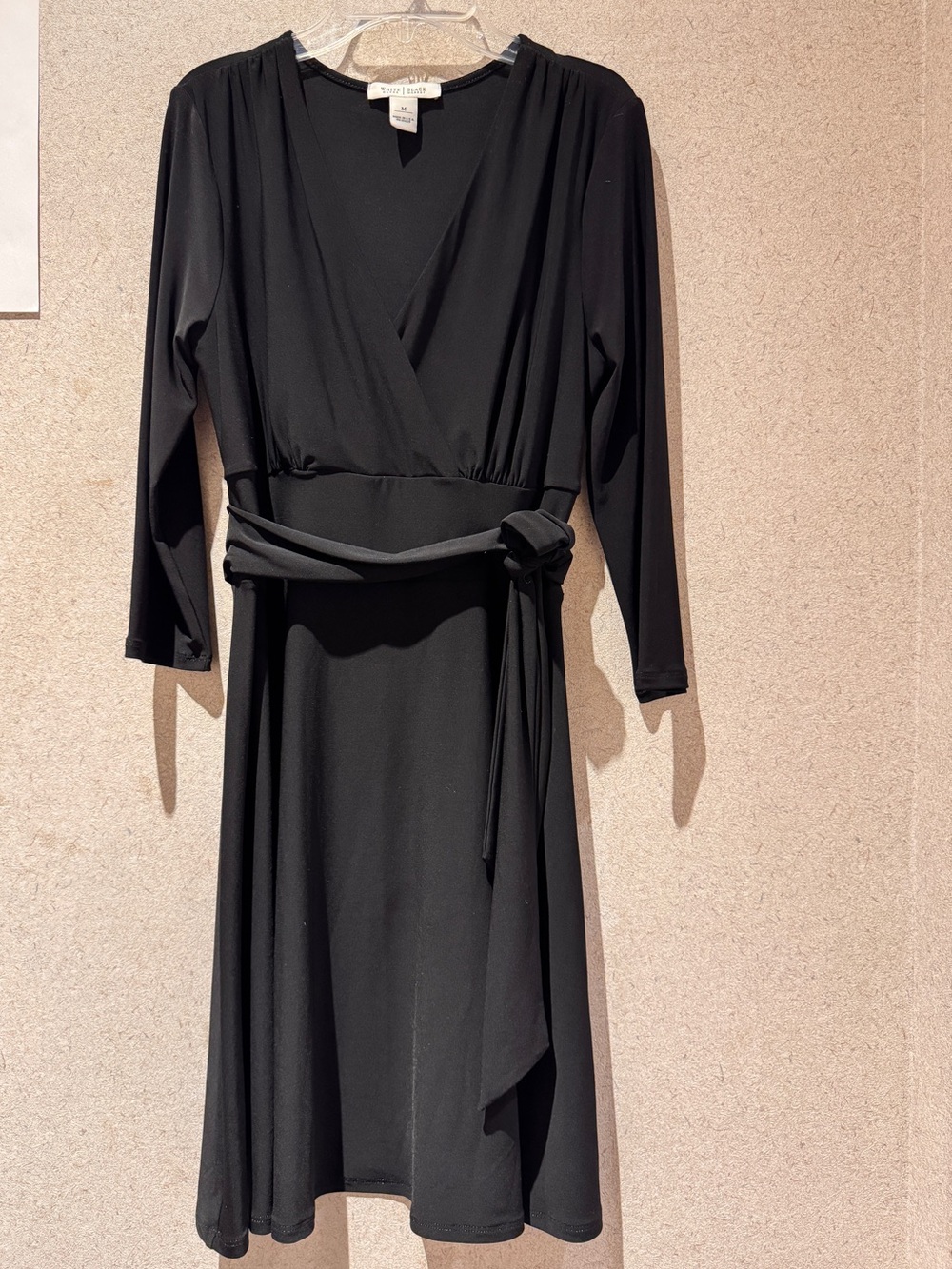 White House Black Market Black Long-Sleeve Wrap Dress with Waist Tie